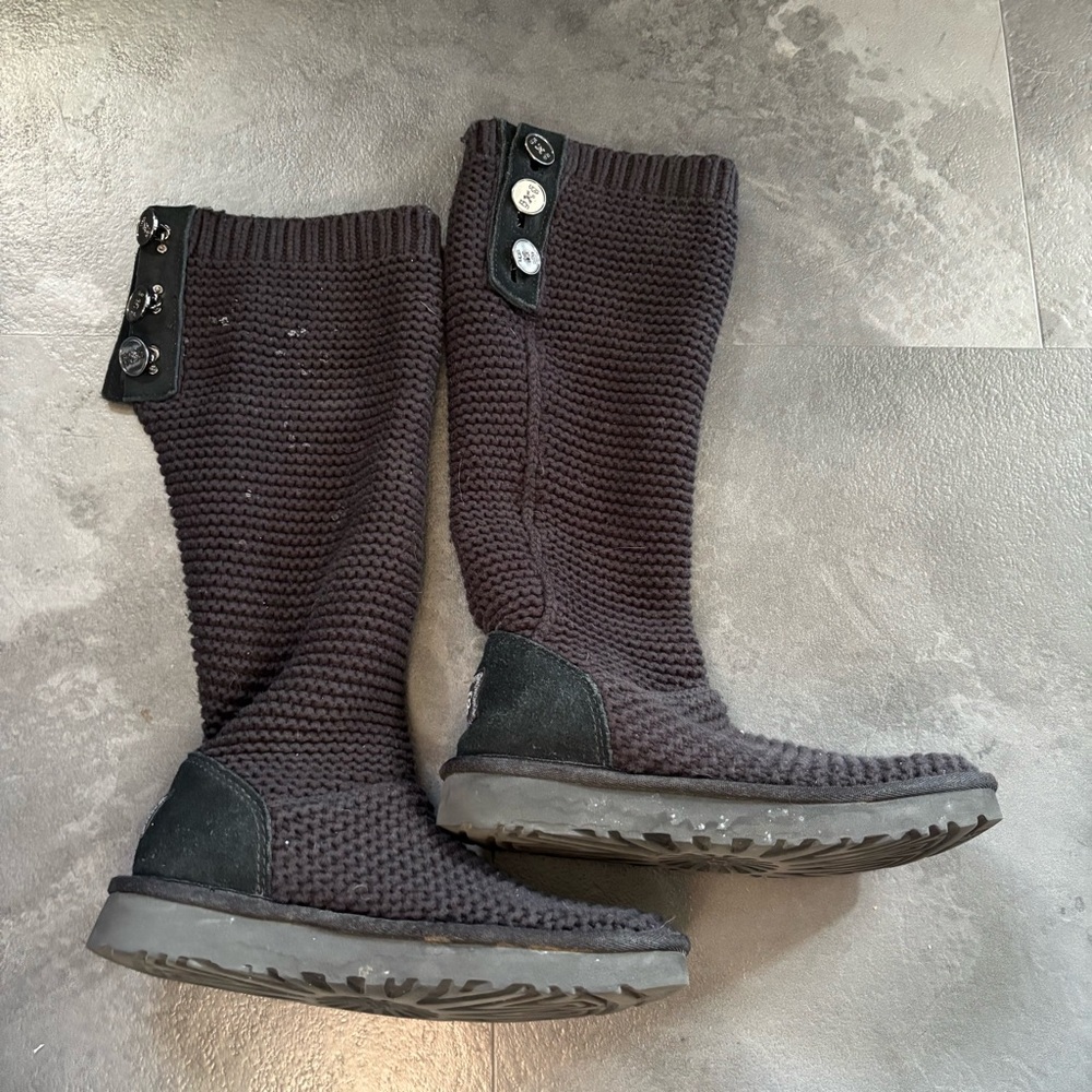 Women's UGG Purl Cardy Knit 1094949 Boots Slip On Size 5 Black